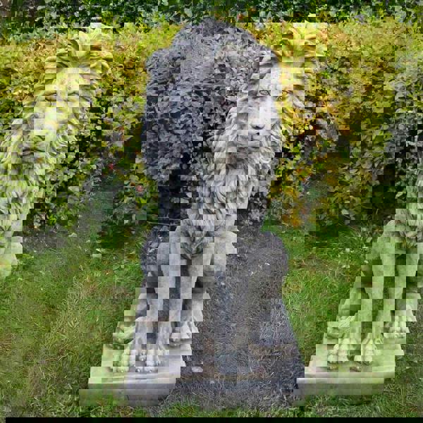 Very Large Sitting Stone Cast Proud Lion Statue