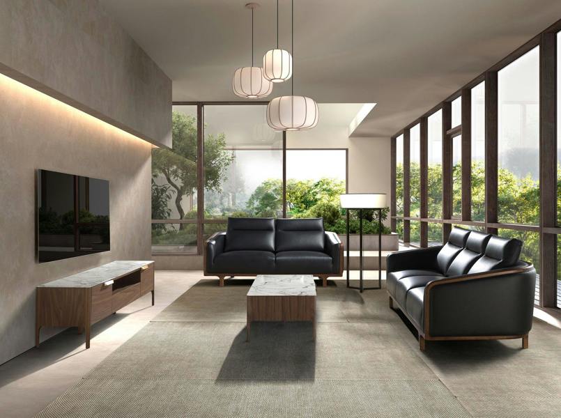 Angel Cerdá Walnut TV Stand With Imitation Marble Glass Top 3078