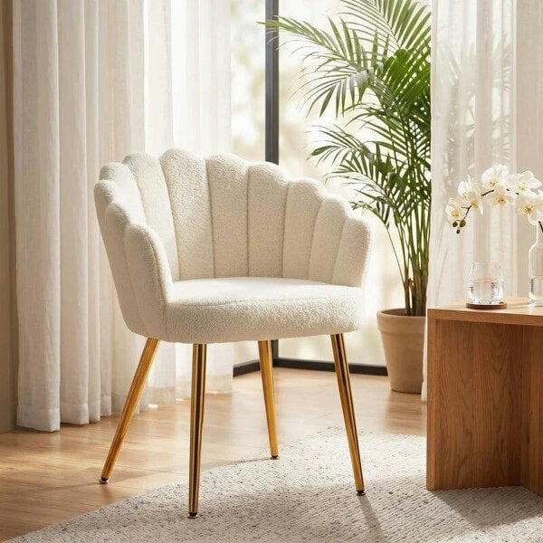 Bobobiy Lounge Chair Petal-Back Armchair Metal Metal Legs for Living Room Bedroom Cream