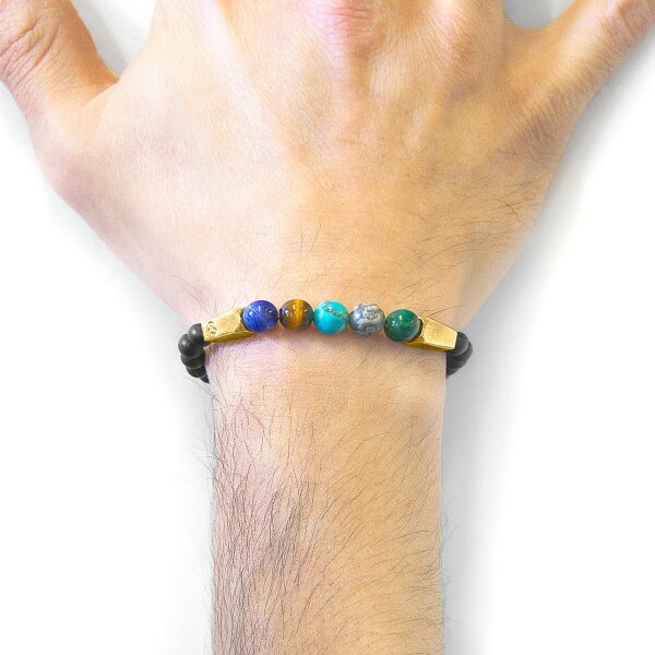 Anchor & Crew Multicoloured Multi-Gem Hukou 9ct Yellow Gold and Stone Bracelet