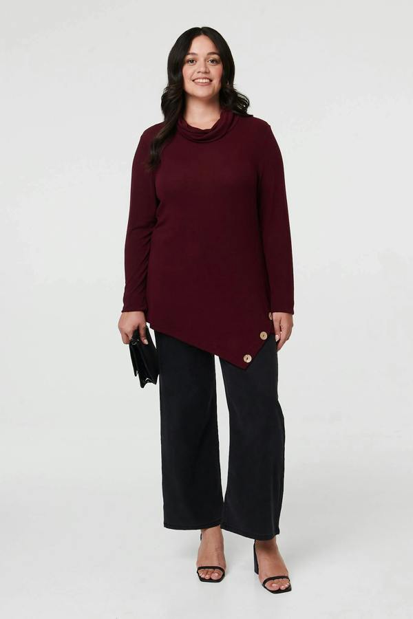 Red | Curve Cowl Neck Asymmetric Jumper