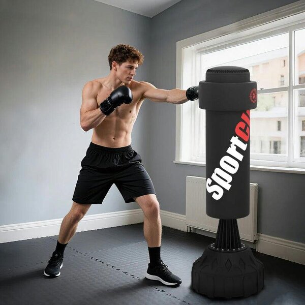 6ft Heavy Boxing Bag with Stand and Suction Cup Base - Black