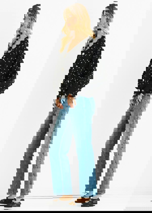 Gini London Black Spot Print Button Cardigan Look Jumper