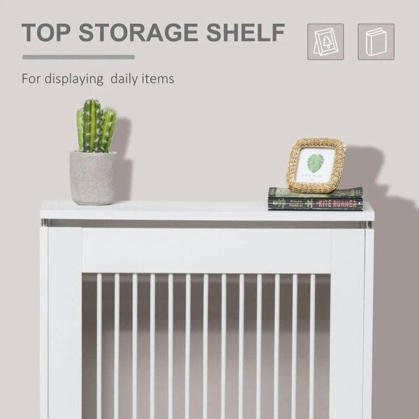 Bobobiy Radiator Cover Vertical Slatted Grille Heater Cover Top Shelf MDF Steel for Heat Circulation 60 x 18 x 84 cm White