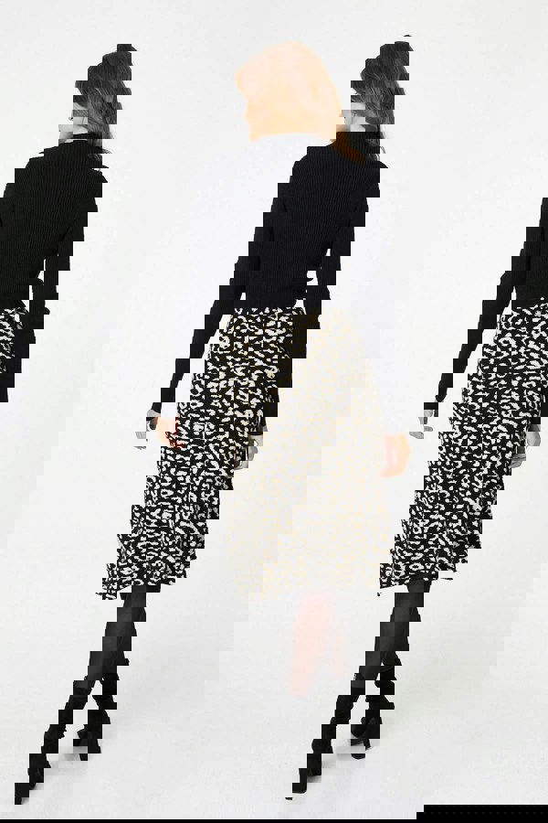 Black | Animal Print Contrast Knit Midi Dress
