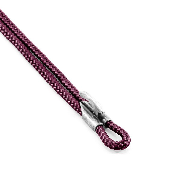 Anchor & Crew Aubergine Purple Padstow Silver and Rope Bracelet