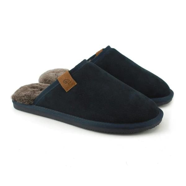 Eastern Counties Leather Mens Tipped Sheepskin Slippers - Navy - 