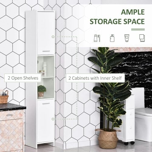 Wyld Haus Ridila Tall Storage Cabinet With Adjustable Shelves For Bathroom Or Hallway Use White