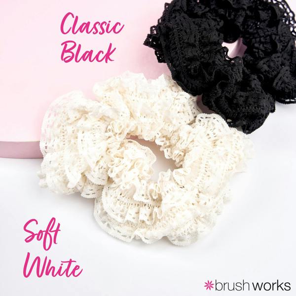 Brushworks Lace Scrunchies - Black & White (2 Pack)