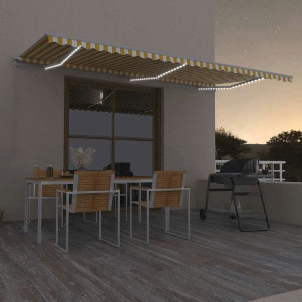 Berkfield Manual Retractable Awning with LED 600x300 cm Yellow and White