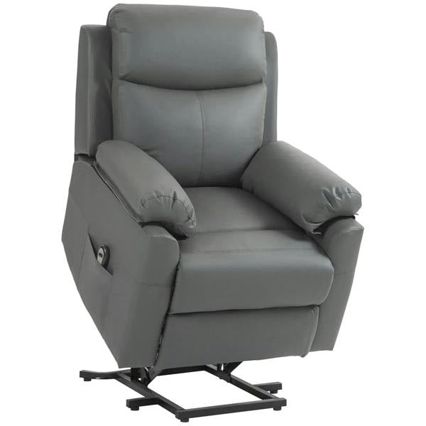 Charcoal grey faux leather electric riser recliner chair with padded arms and footrest