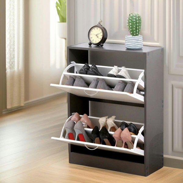 Rafaelo Mobilia 2 Drawer Shoe Storage Cabinet White Grey