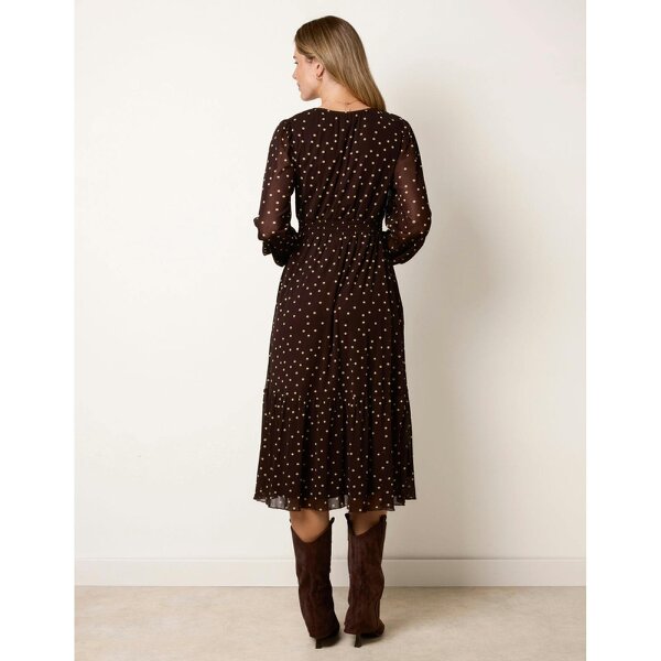 Blue Vanilla Long Sleeve Polka Dot Mesh Midi Dress