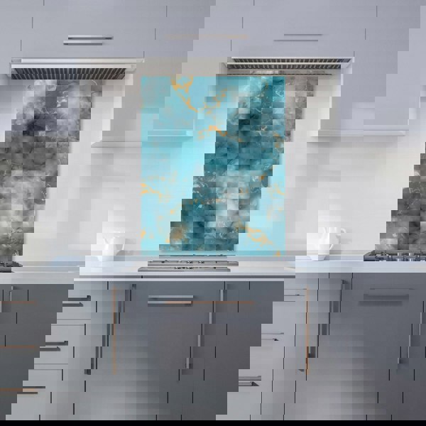 Warren Reed - Designer Gold And Blue Marble Effect Kitchen Splashback