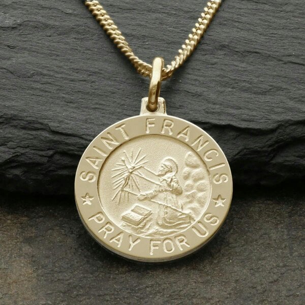 Christopher James of London 9ct Yellow Gold Plated St Francis Medal With Optional Engraving and Chain