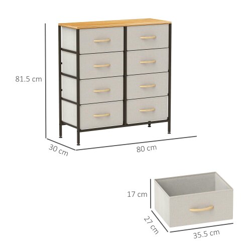 Wyld Haus Neyo Metal And Fabric Cream White 8 Drawer Industrial Storage Dresser With Steel Frame