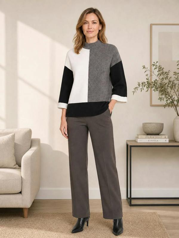 VIZ-A-VIZ Colour Block Funnel Neck Jumper