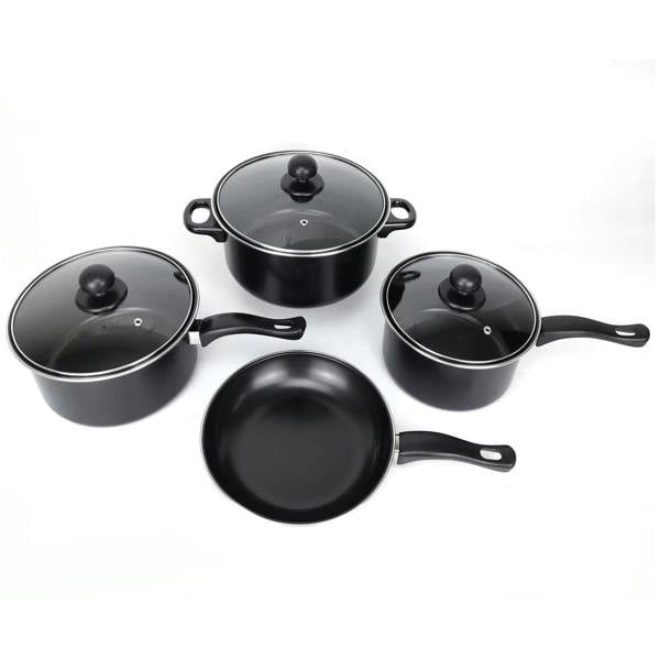 Gr8 Home Black 7 Piece Non Stick Cookware Set Cooking Pot Frying Pan Saucepan With Lids