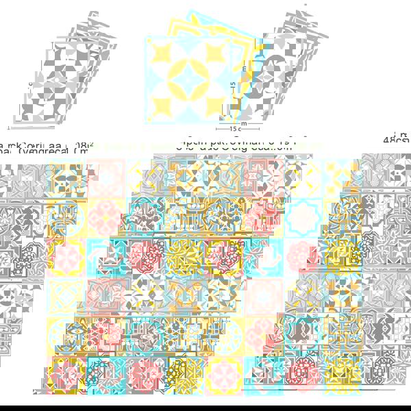 WT1521 Malia Colourful Tiles Mix Wall Stickers - 15 cm x 15 cm - 24 pcs.