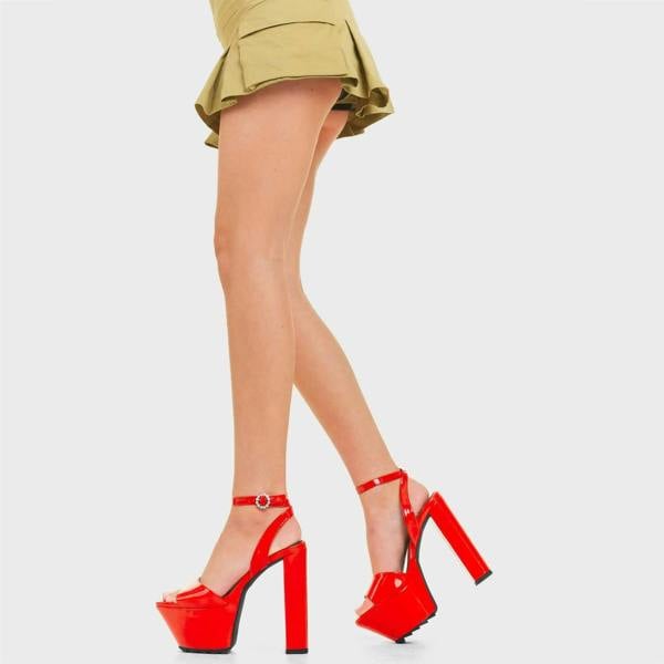 Lamoda Not Over Yet Red Patent Platform Sandals Trendy Chunky Summer Fashion
