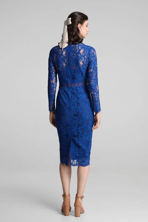 Rumour London Chiara long sleeve lace pencil dress in azure blue