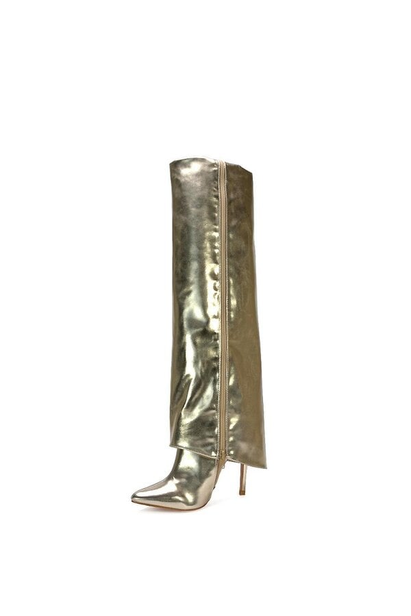 XY LONDON Foldover Knee High Boots With Stiletto Heel