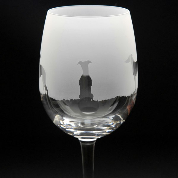 Glyptic Glass Art Whippet Dog Crystal Wine Glass - Hand Etched/Engraved Gift