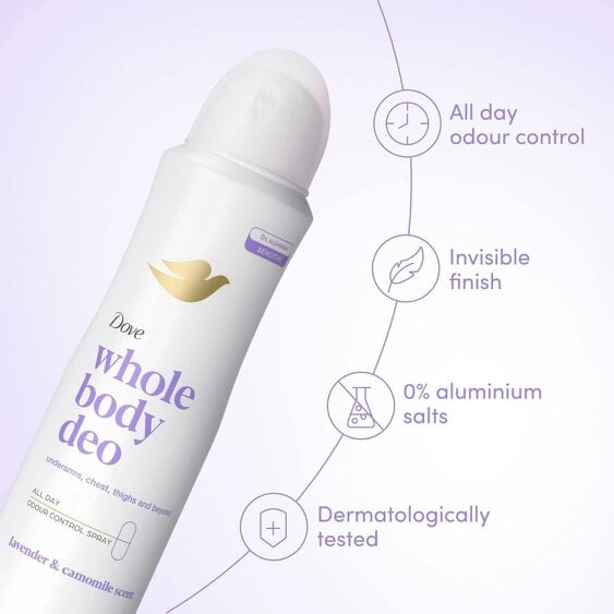 Dove Whole Body Odour Protection Deodorant Spray Lavender & Camomile, 6x150ml