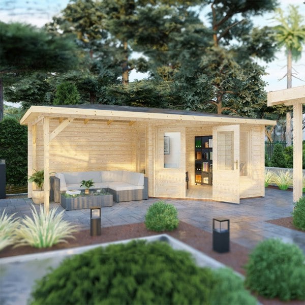 Shire Amarrillo 20x10 Log Cabin and Shelter combination 44mm cladding - Best Shed