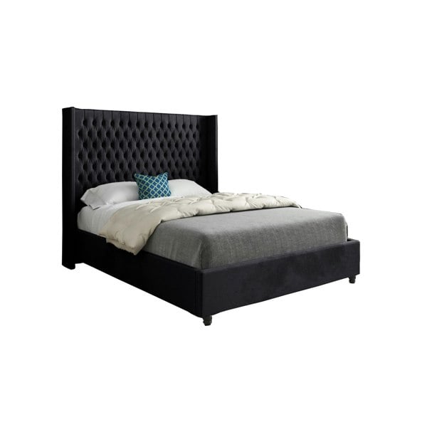 Casa Magna Volta Straight Winged Upholstered Soft Velvet Bed Frame - Black