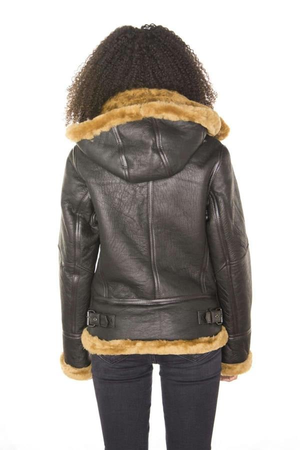 Infinity Leather Womens Hooded Sheepskin Flying Leather Jacket-Orford