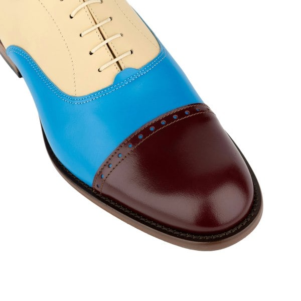 Embassy London Pembroke - Cream & Burgundy & Blue - Men’s Summer Toe Cap Shoe