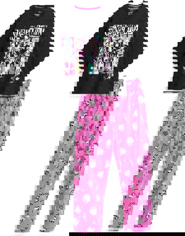 Monster High Womens Black Group Pose Short Sleeve Long Leg Pyjama Set