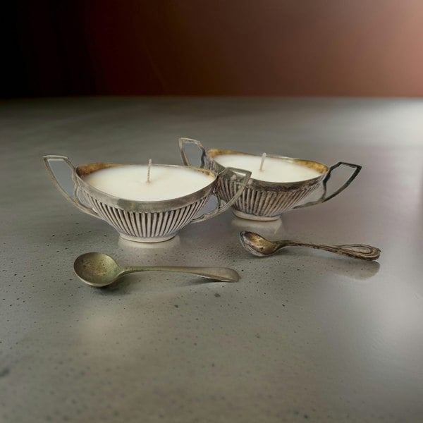 Set of 2 Silver Salt Cellar Candles – Amber & Rock Salt
