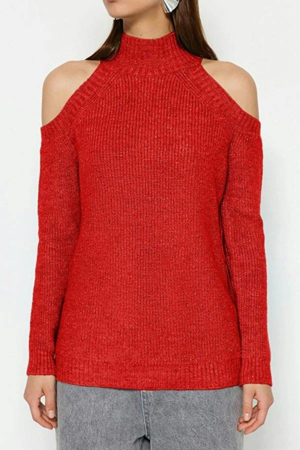 WOVCOR Glittery Knit Sweater with Cut-Out Detail