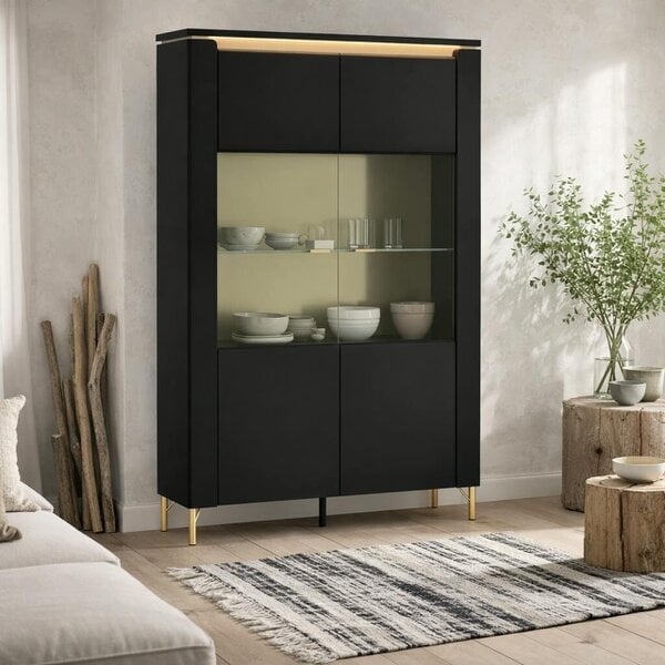 Wyld Haus Marslet Black and Gold Display Vitrin Cabinet 2 Door with LED Lighting