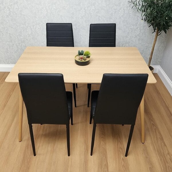 Kosy Koala Modern Wood Effect Dining Table Set With 4 Black Chairs Dining Room Furniture