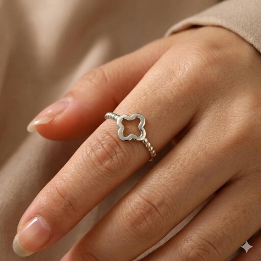 The Colourful Aura Lucky Clover Adjustable Statement Gold/Silver Ring
