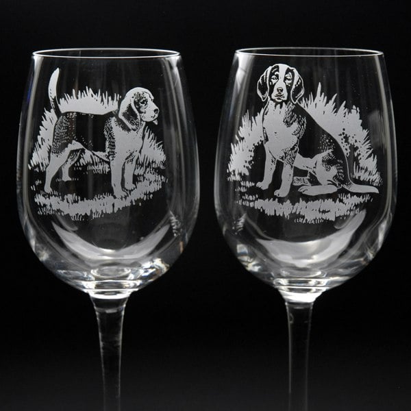 Glyptic Glass Art Beagle Dog Crystal Wine Glass - Hand Etched/Engraved Gift