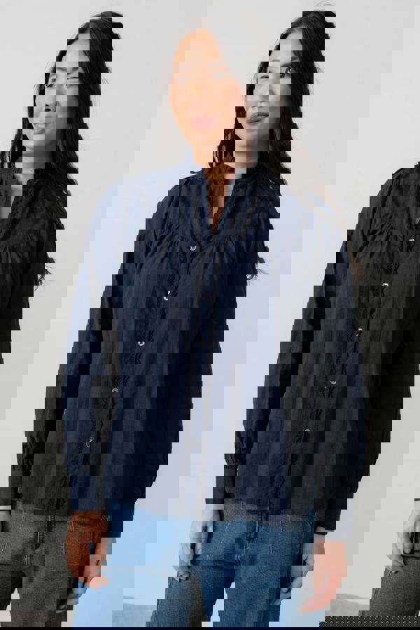 Lily & Me Wayfaring Cotton Check Blouse Navy