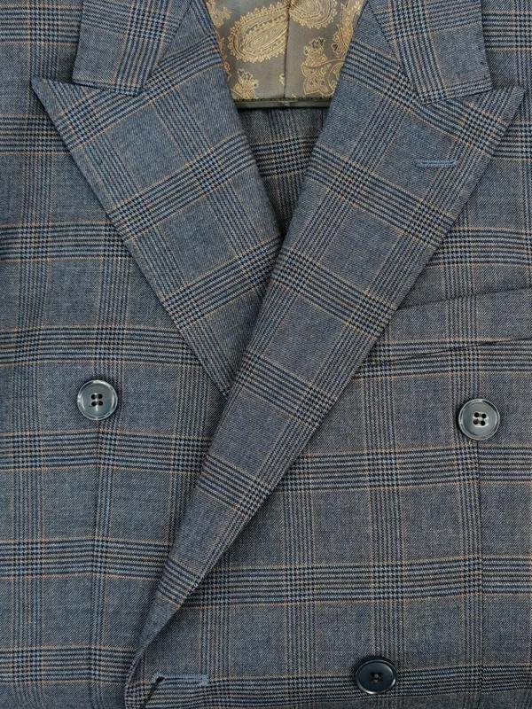 Pamoni Charcoal Blue Glen Check Double-Breasted Suit
