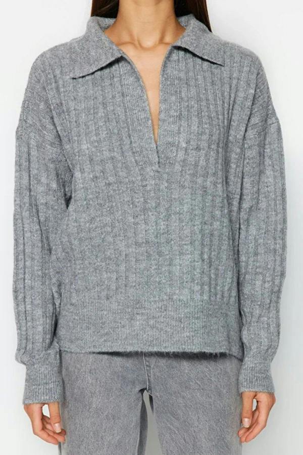 Hoxton Gal Soft-Textured Viscose Polo Neck Knit Sweater