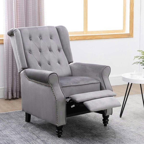 Antwerp Velvet Pushback Recliner Wingback Armchair in Grey