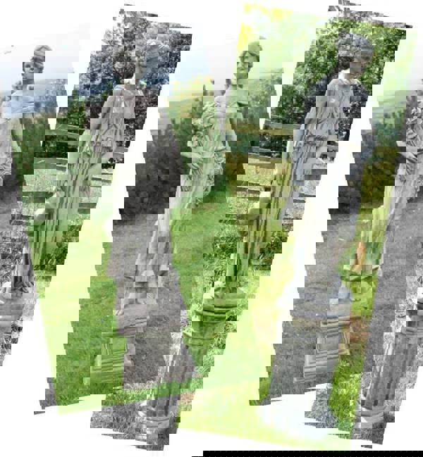 Large Female Statues Rose Lady and Girl with Jug on Pedestals