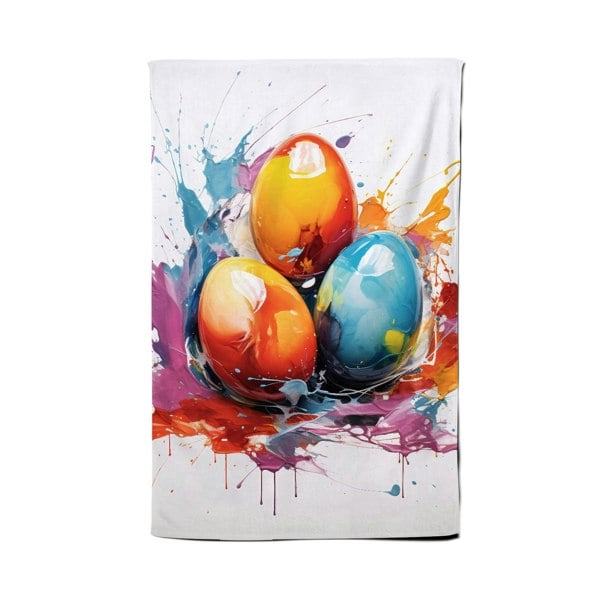Warren Reed Watercolour Splashart Easter Eggs Tea Towel