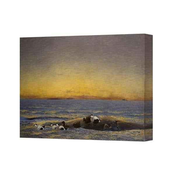 Benjamin Tate Design Canvas Print Sunset Over Ocean With Penguins On Rocks