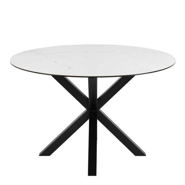 Wyld Haus Perth 119cm White Ceramic Round Dining Table Industrial Black Metal Legs