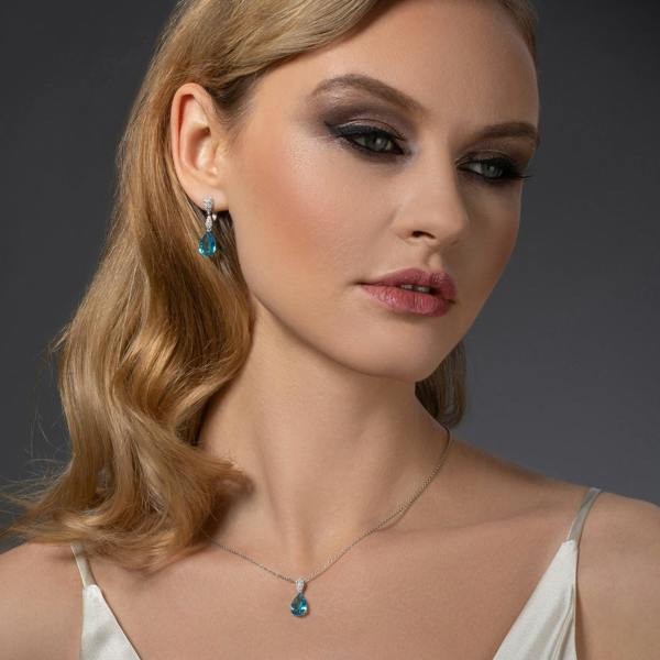 Sterling Silver Light Blue Teardrop Pendant Necklace for Women - namana.london