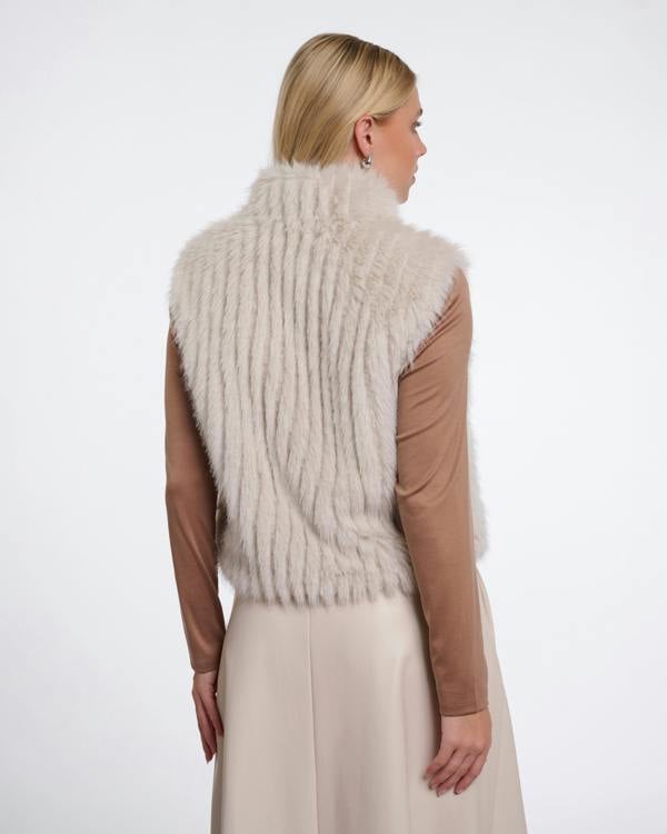 Rino & Pelle Dava Womens Faux Fur Waistcoat With Button Closure - Birch | CHO | Designer Womens Faux Fur Waistcoat