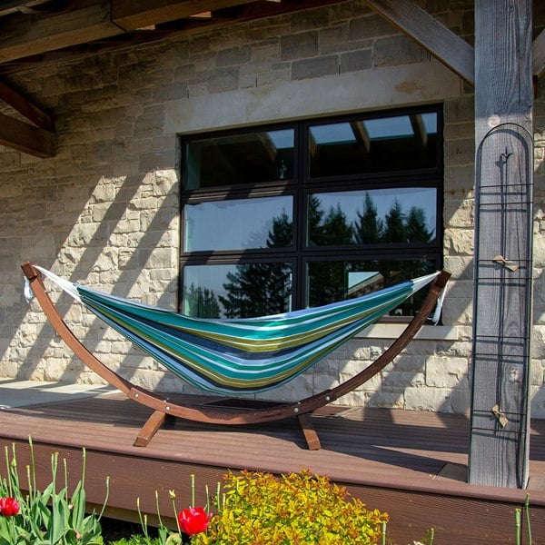 Vivere Double Cotton Hammock with Solid Pine Stand (260cm) - Cayo Reef